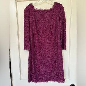 Adrianna Papell NEW Lace Mini Dress Purple Long Sleeve Scalloped Hem Womens 10